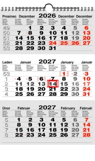 Kalendář nástěnný Tříměsíční šedý 2738N